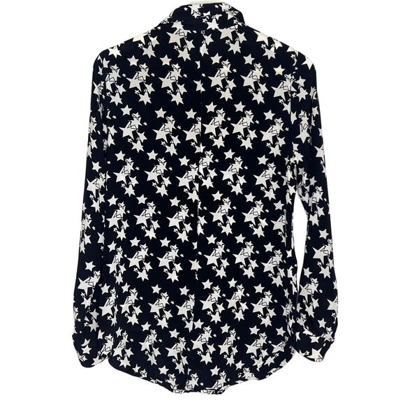 Anine Bing Stella Star Print Silk Button-Down Shirt Black/White Women's Size XS - Picture 9 of 10